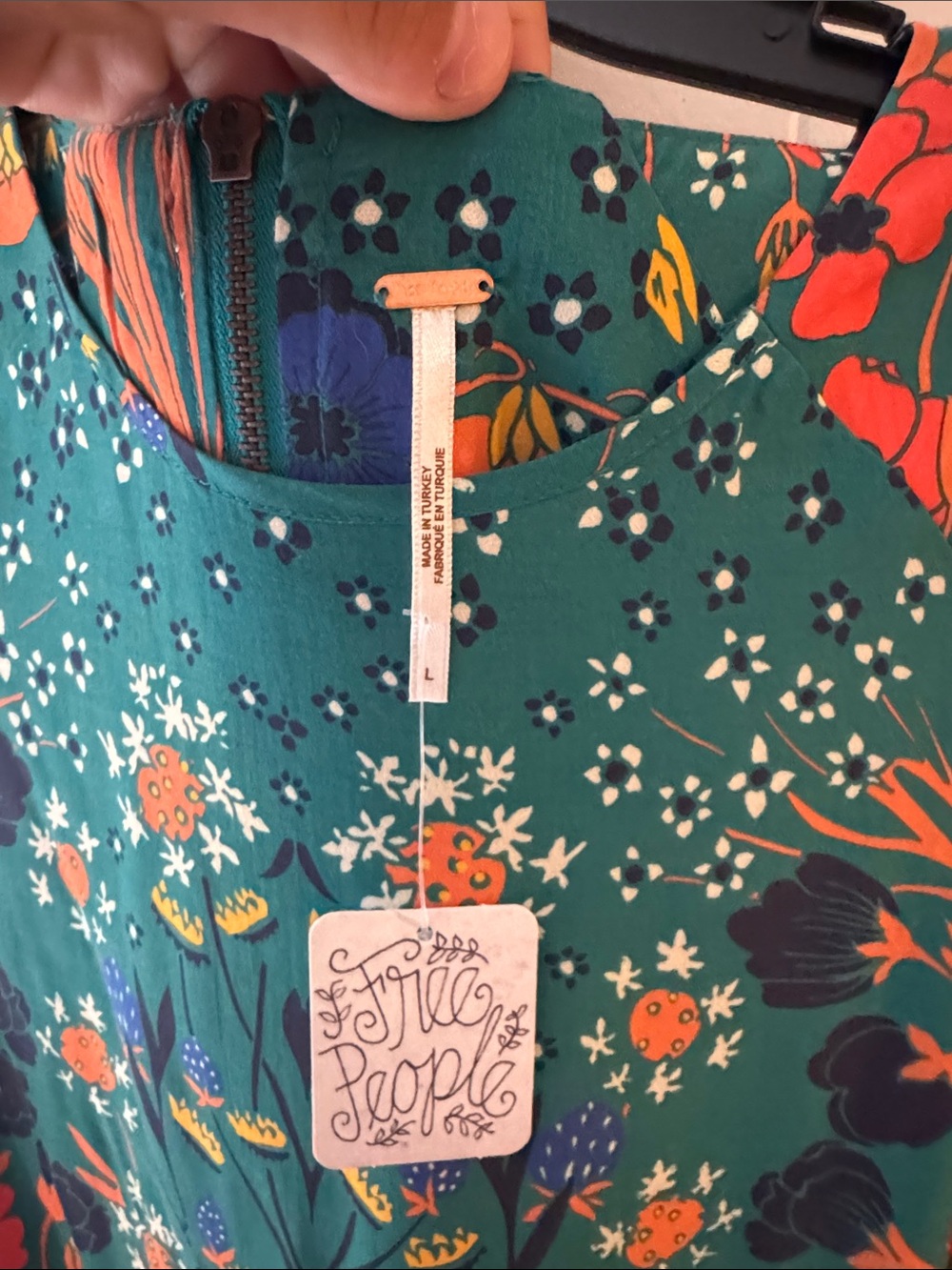 Free People Teal Floral Short-Sleeve Tunic - Picture 2 of 4